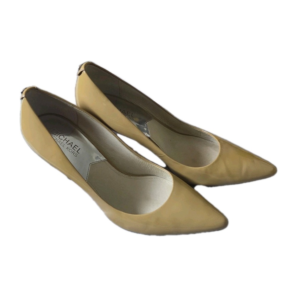 Michael Kors Nude Patent‎ Pointed Toe Kitten Heel Pumps Women's 8.5M
